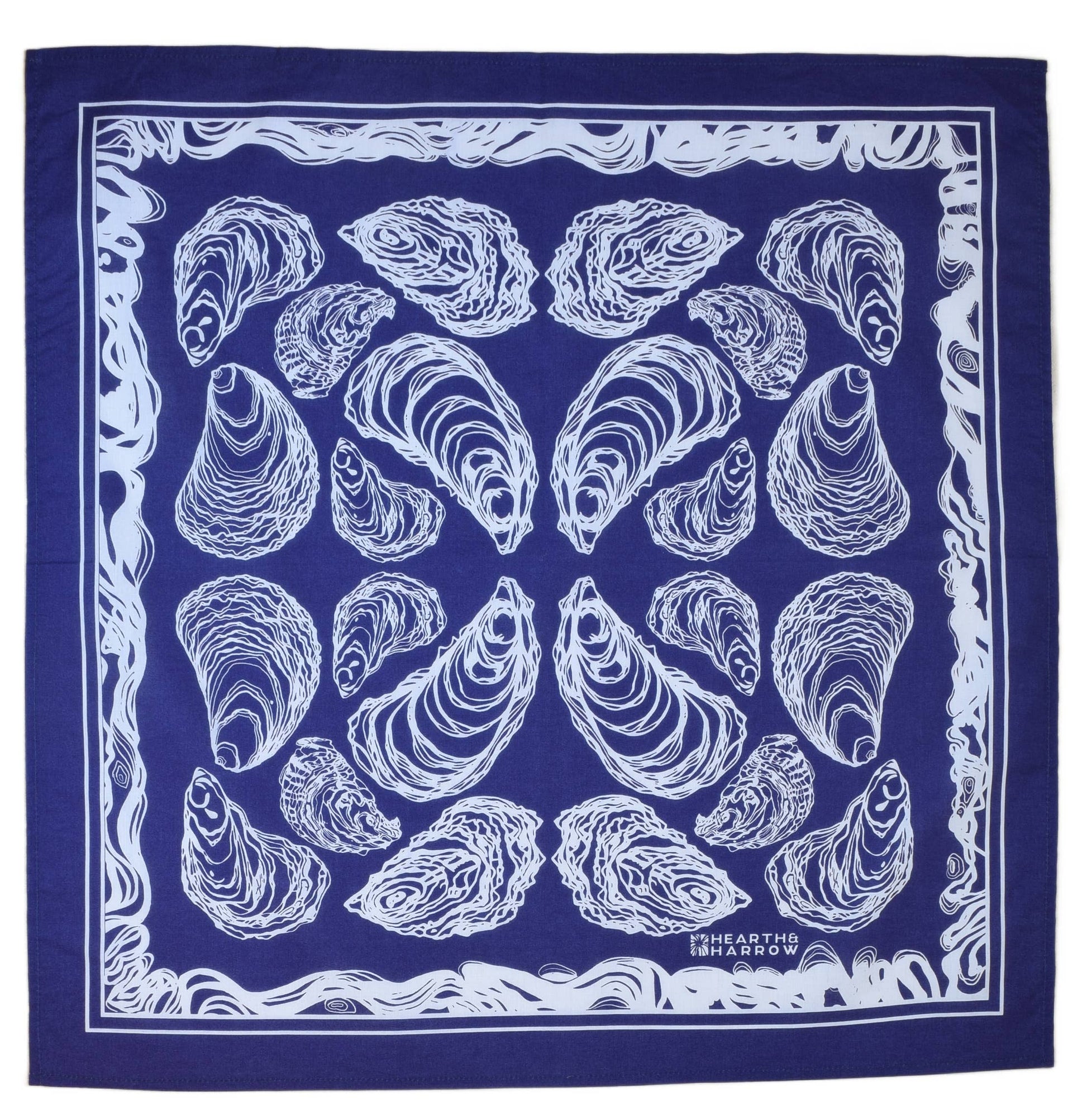 Hearth and Harrow - Oyster Bandana - 100% Cotton - Hand Printed - Royal Blue - PMA Store at the Portland Museum of Art, Maine