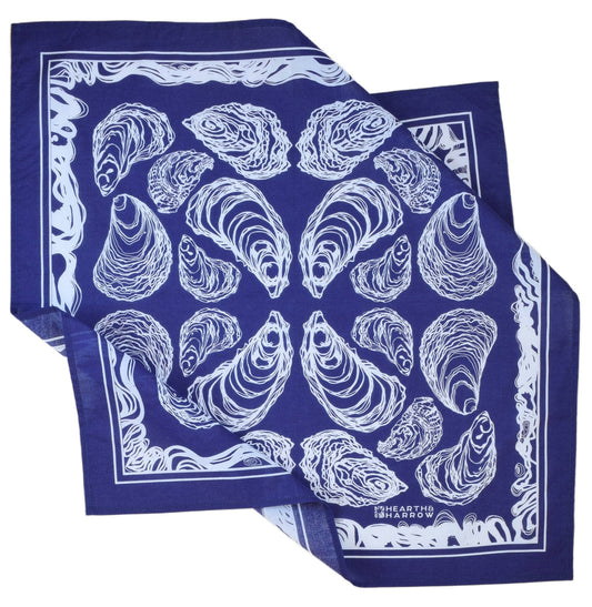 Hearth and Harrow - Oyster Bandana - 100% Cotton - Hand Printed - Royal Blue - PMA Store at the Portland Museum of Art, Maine