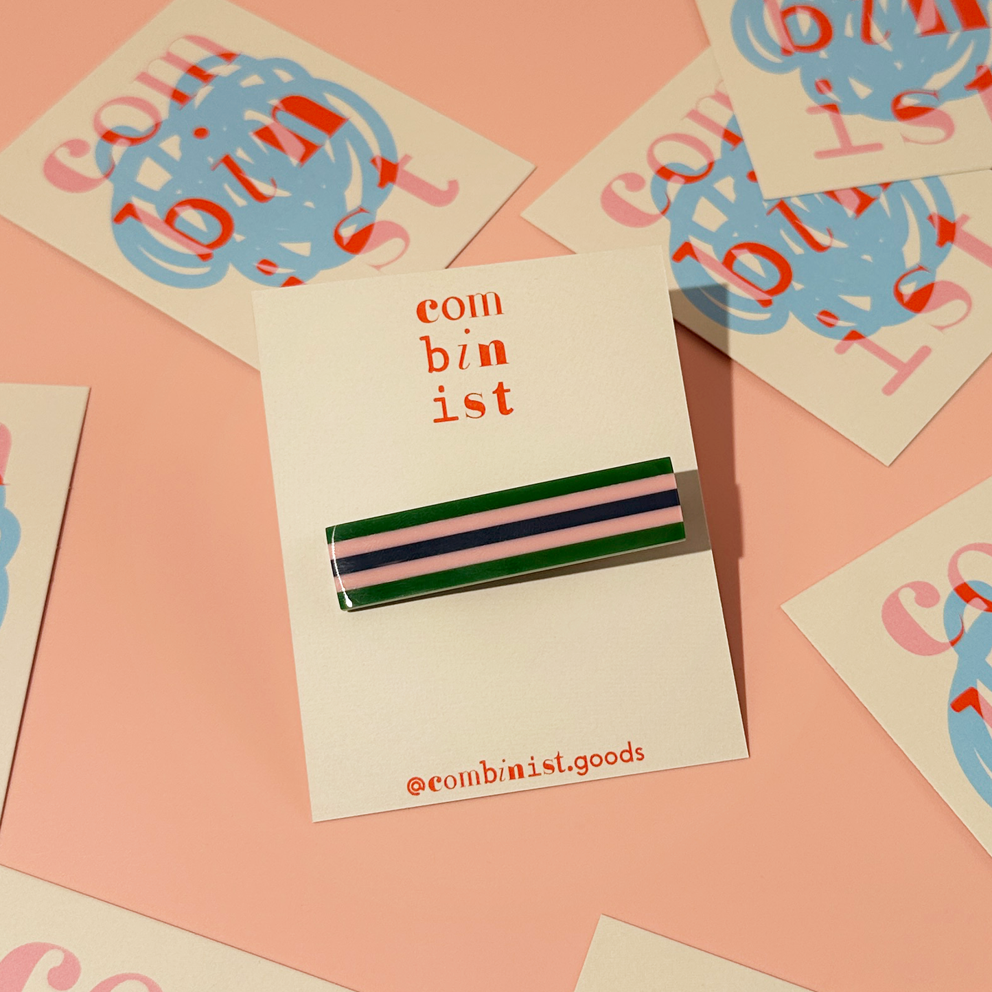 Combinist Goods - Striped Hair Clip | Large: Pastel Pink | Chartreuse