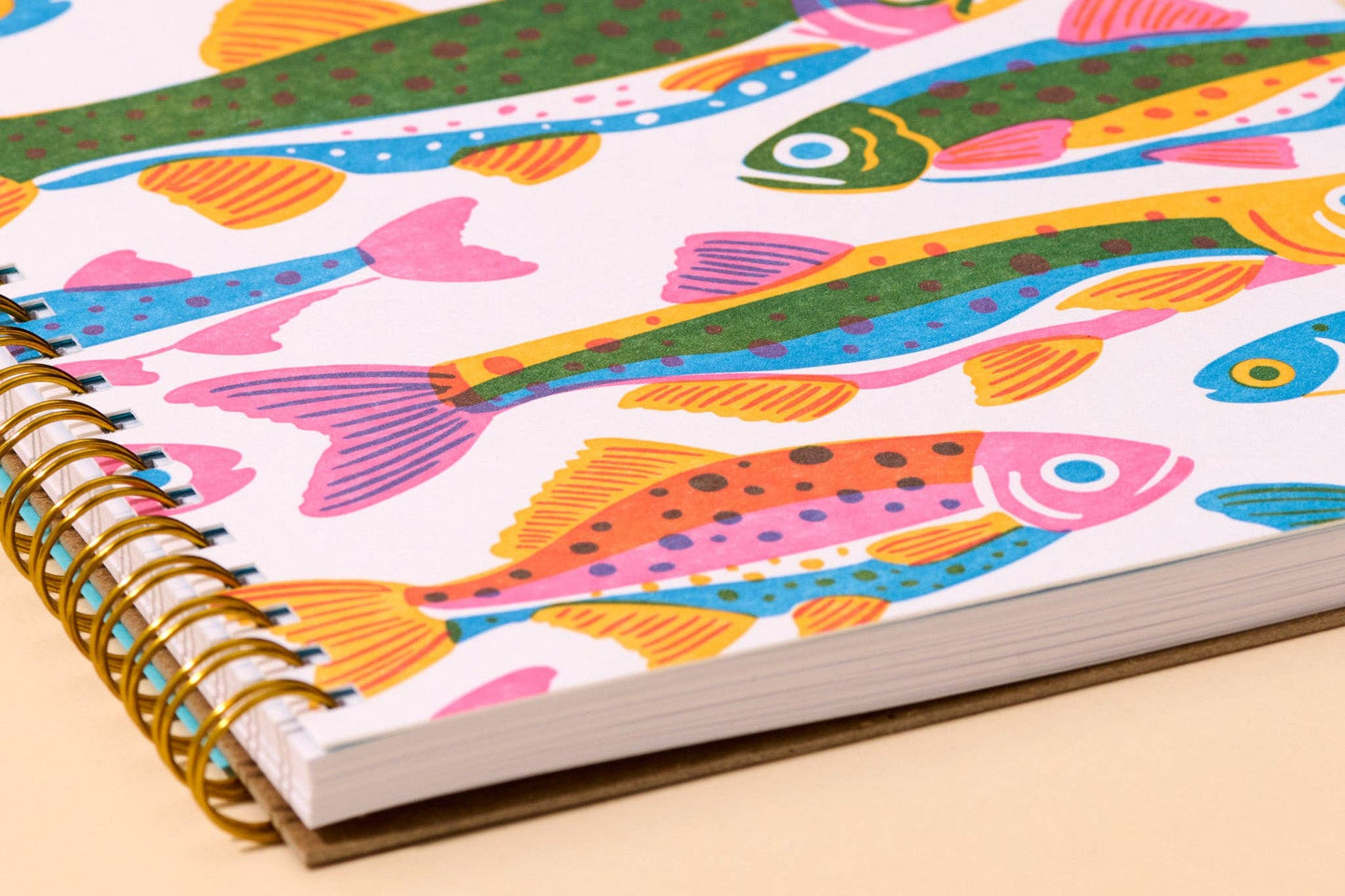 And Here We Are - Letterpress A5 Spiral Notebook—Rainbow Trout (Colorful Fish) - PMA Store at the Portland Museum of Art, Maine