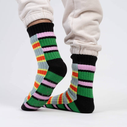 VERLOOP | knits - Zipper Stripe House Socks: Poppy Stone Blue / L/XL - W 9.5-12.5<br>M 8-11 - PMA Store at the Portland Museum of Art, Maine