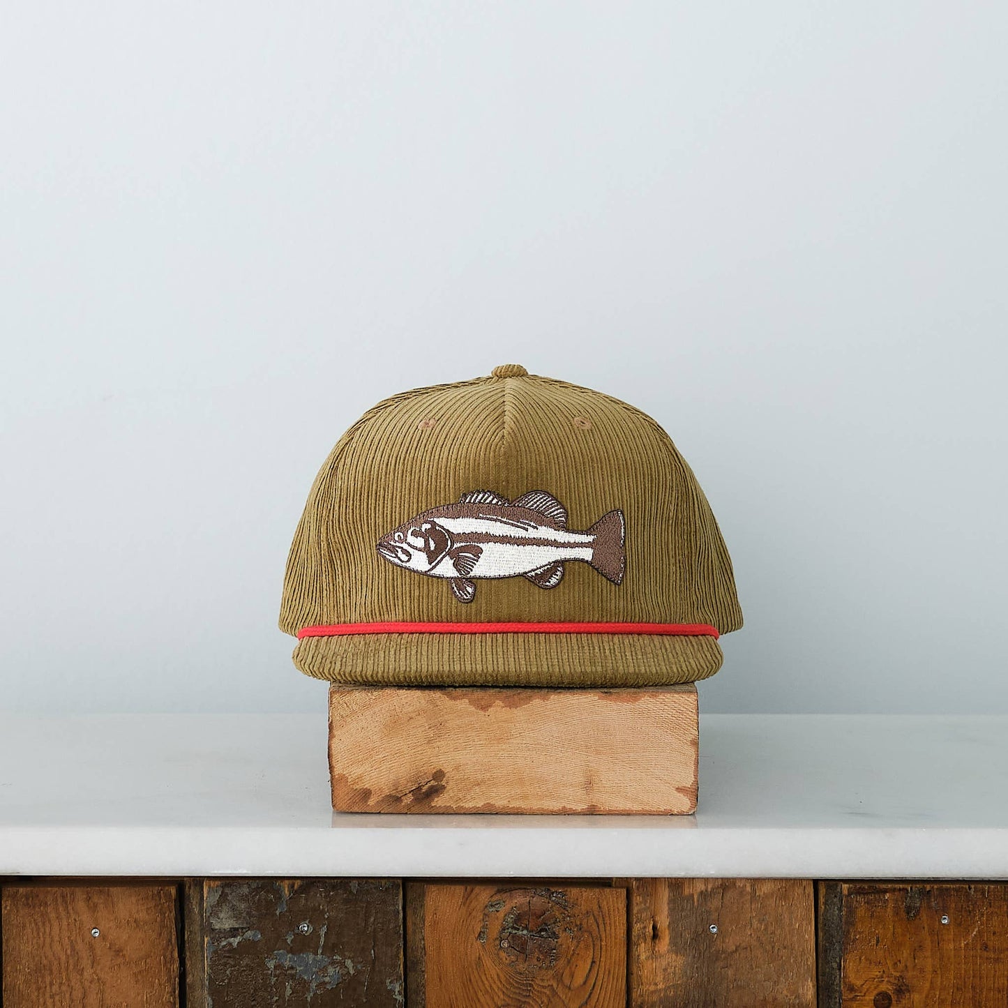 Vital Industries - Bass Fish Patch Snap back cap, Olive Cord - PMA Store at the Portland Museum of Art, Maine