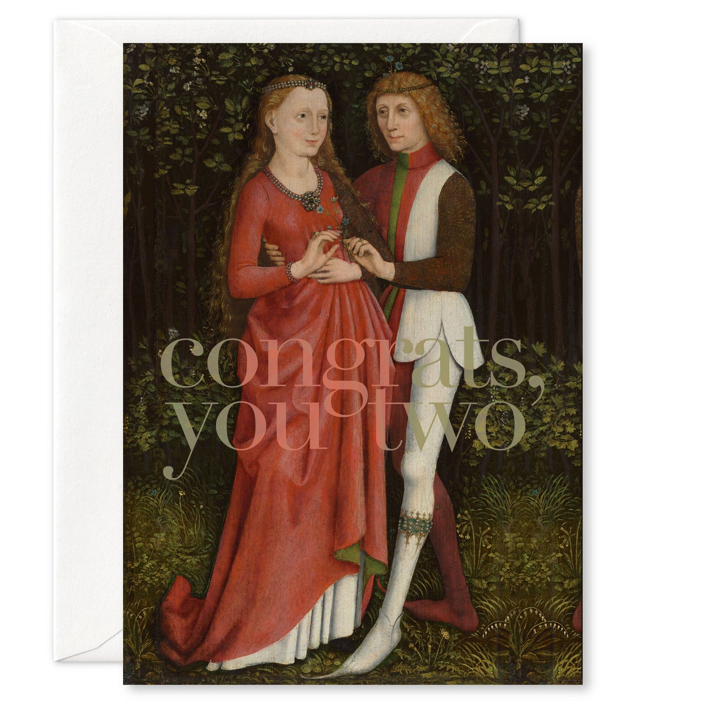 "Congrats, you two" (bridal couple) wedding greeting card: Recycled white envelopes - PMA Store at the Portland Museum of Art, Maine