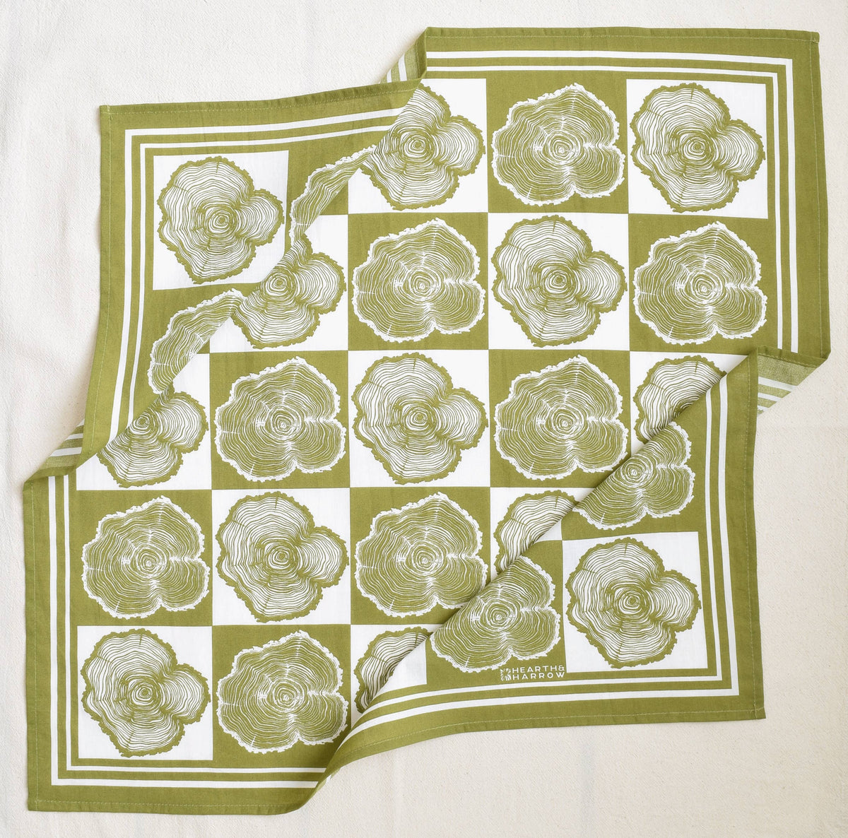 Hearth and Harrow - Tree Ring Bandana - 100% Cotton - Olive Green Print