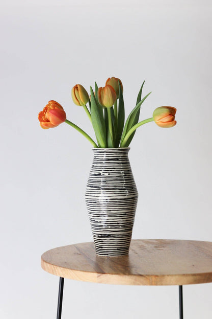 Elizabeth Benotti Ceramics - Everyday Pinched Vase: Striped - PMA Store at the Portland Museum of Art, Maine