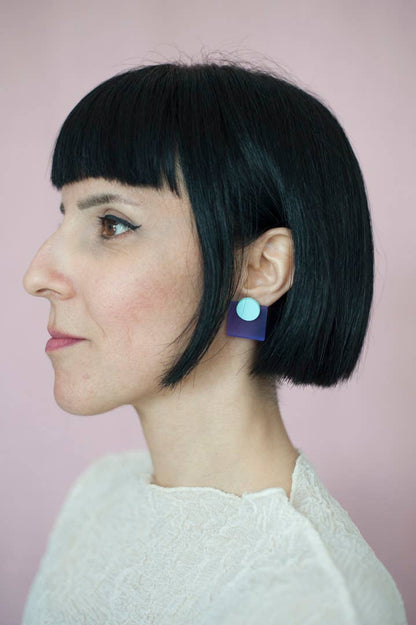 Pamela Coromoto - Glare Mini Earrings - Spring/Summer : Oxford Blue/ Pink