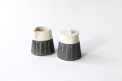 Elizabeth Benotti Ceramics - Herringbone Creamer + Sugar Set: White - PMA Store at the Portland Museum of Art, Maine