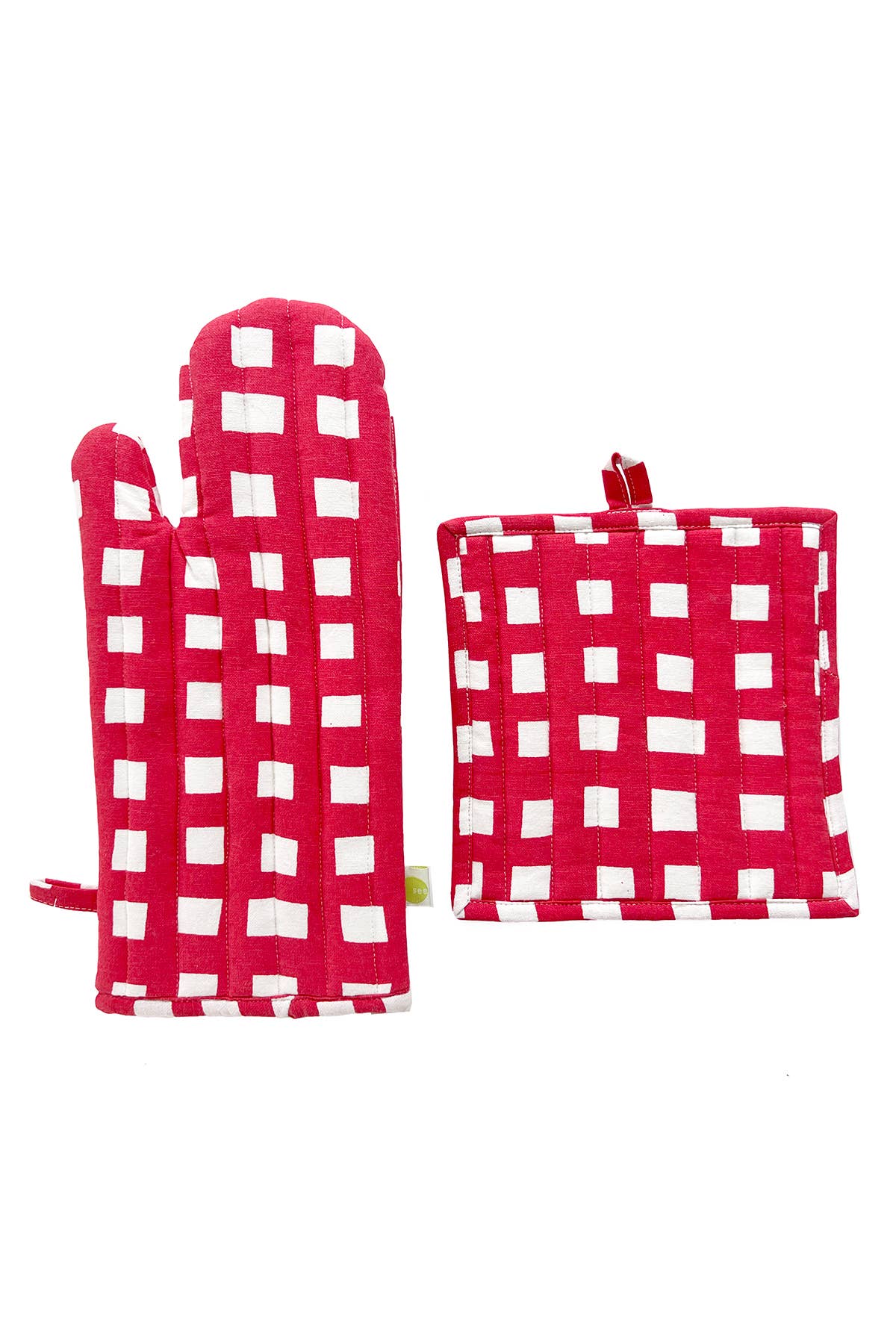 See Design - Oven Mitt & Potholder Set: Big Smudge Dot Red