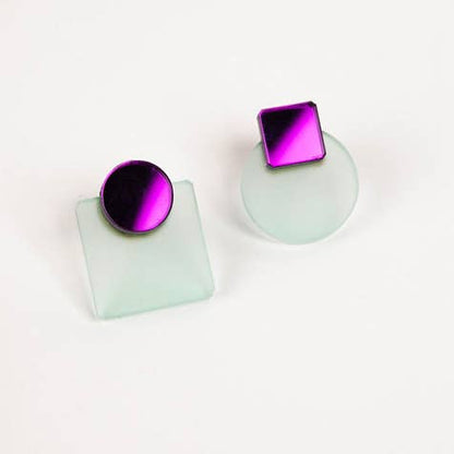 Pamela Coromoto - Glare Mini Earrings: Sky and Anthracite Mirror