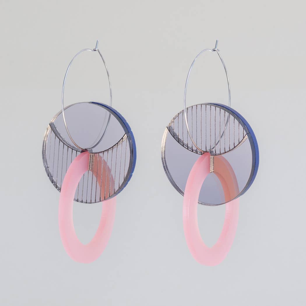 Primario Earrings - Reversible: Gold Mirror and Beige, translucent Olive - PMA Store at the Portland Museum of Art, Maine