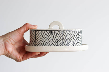 Elizabeth Benotti Ceramics - Herringbone Butter Dish: Black - PMA Store at the Portland Museum of Art, Maine