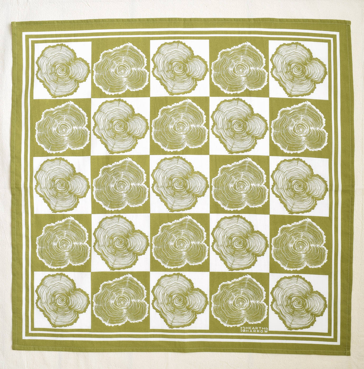 Hearth and Harrow - Tree Ring Bandana - 100% Cotton - Olive Green Print