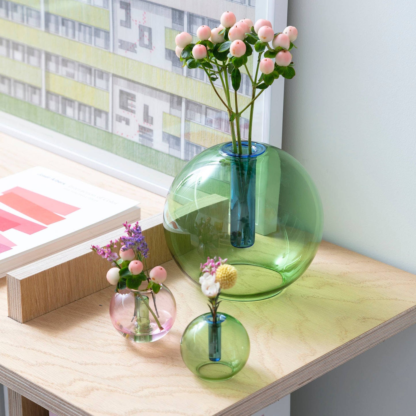 Block Design US - Mini Bubble Glass Vase: Blue and Yellow