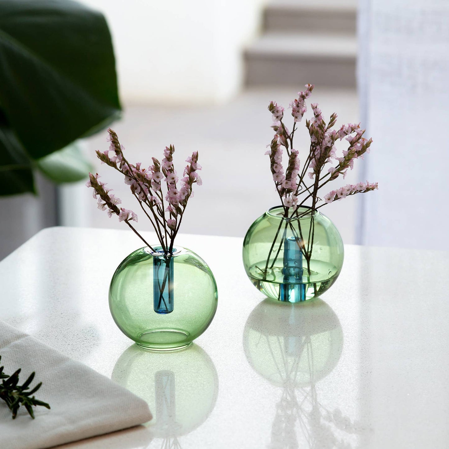 Block Design US - Mini Bubble Glass Vase: Blue and Yellow