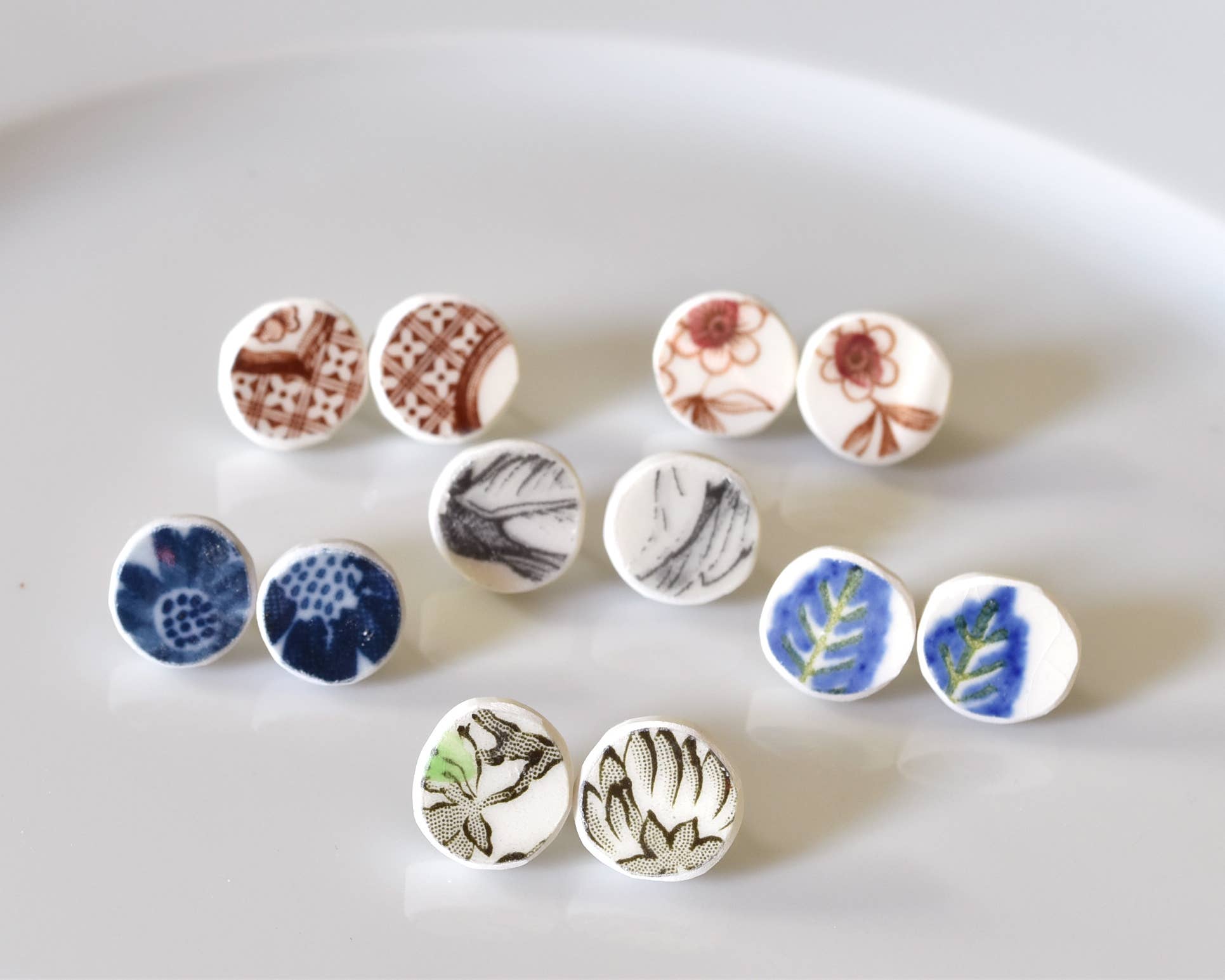 The Broken Plate Pendant Co - Broken Plate Stud Earring  : Mixed Patterns - PMA Store at the Portland Museum of Art, Maine