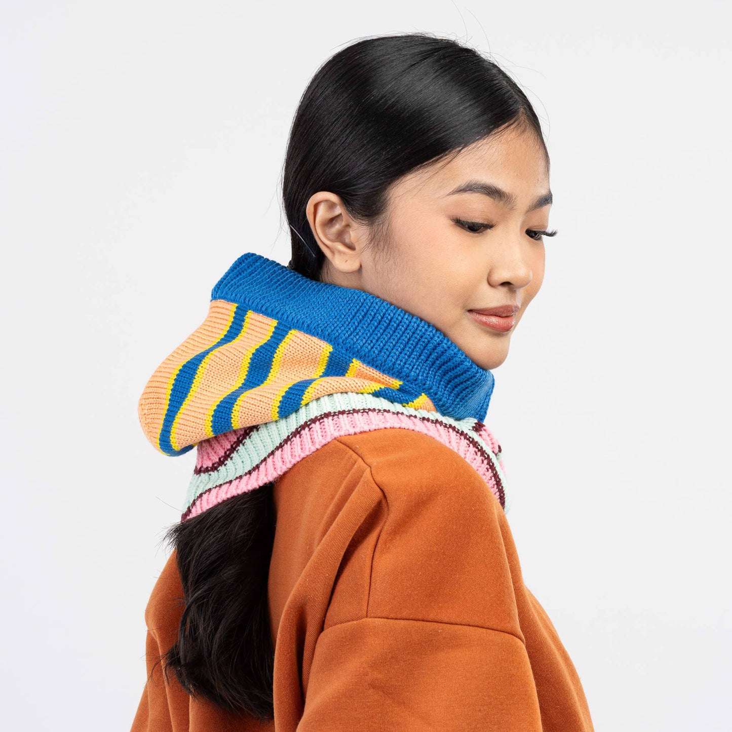 Zipper Stripe Hood: Peach Cobalt - PMA Store at the Portland Museum of Art, Maine