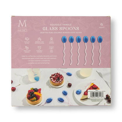 6pk Squiggle Handle Glass Spoons - Blue/Pink - PMA Store at the Portland Museum of Art, Maine