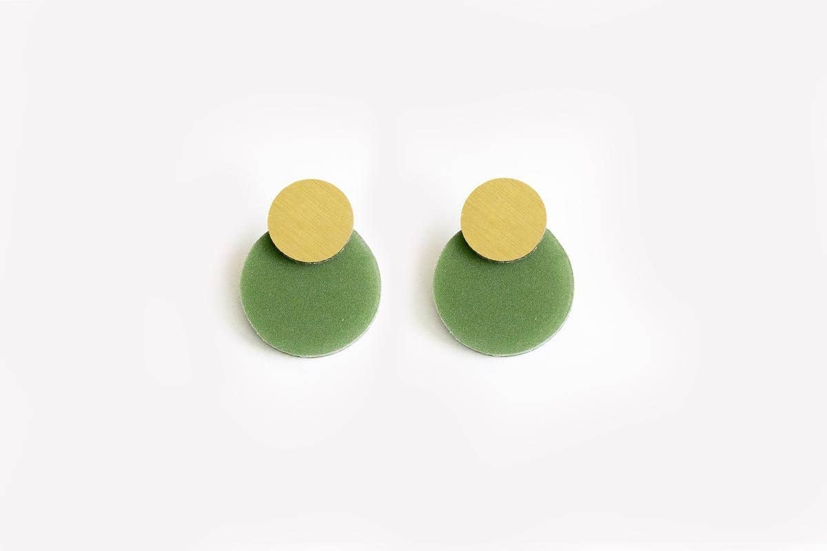 dconstruct - Ecoresin Earrings - Disc Stud: Chartreuse / Gold - PMA Store at the Portland Museum of Art, Maine