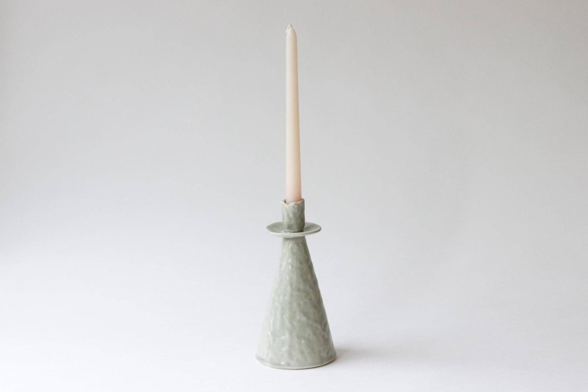 Elizabeth Benotti Ceramics - Everyday Pinched Candlestick Holder: Seafoam / Short - PMA Store at the Portland Museum of Art, Maine