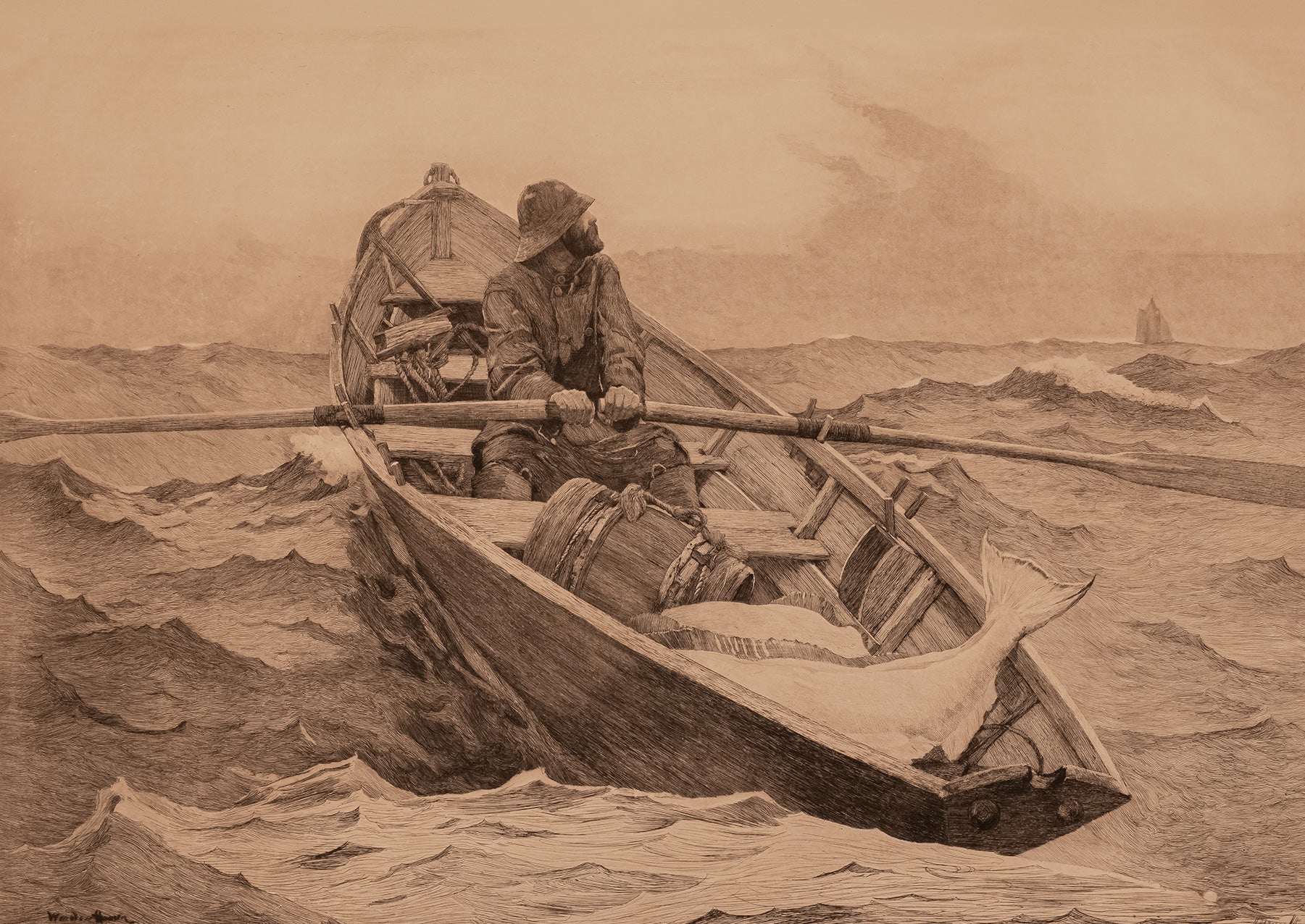 The Fog Warning by Winslow Homer Cotton Tea Towel - PMA Store at the Portland Museum of Art, Maine
