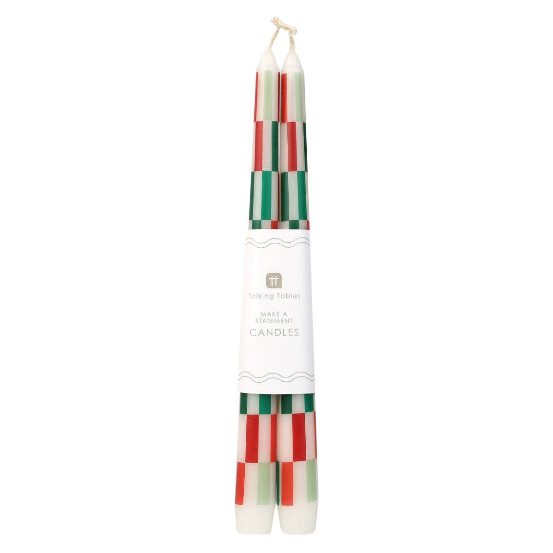 Red & Green Check Dinner Candles | 2 Pack |Christmas Decor | - PMA Store at the Portland Museum of Art, Maine