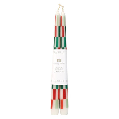 Red & Green Check Dinner Candles | 2 Pack |Christmas Decor | - PMA Store at the Portland Museum of Art, Maine