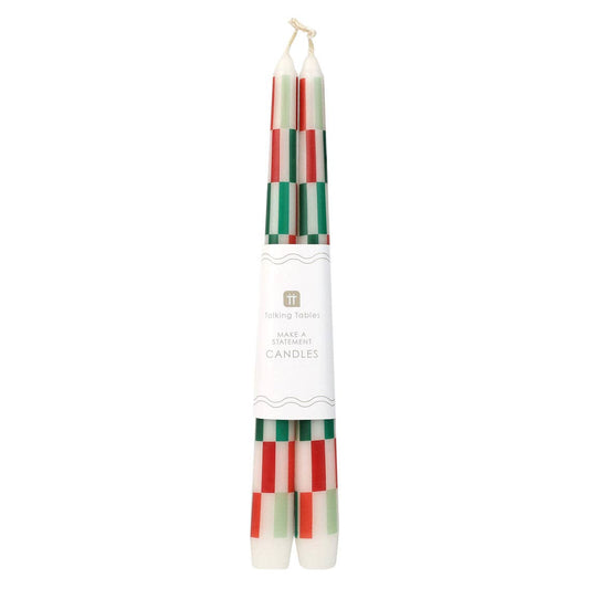 Red & Green Check Dinner Candles | 2 Pack |Christmas Decor | - PMA Store at the Portland Museum of Art, Maine