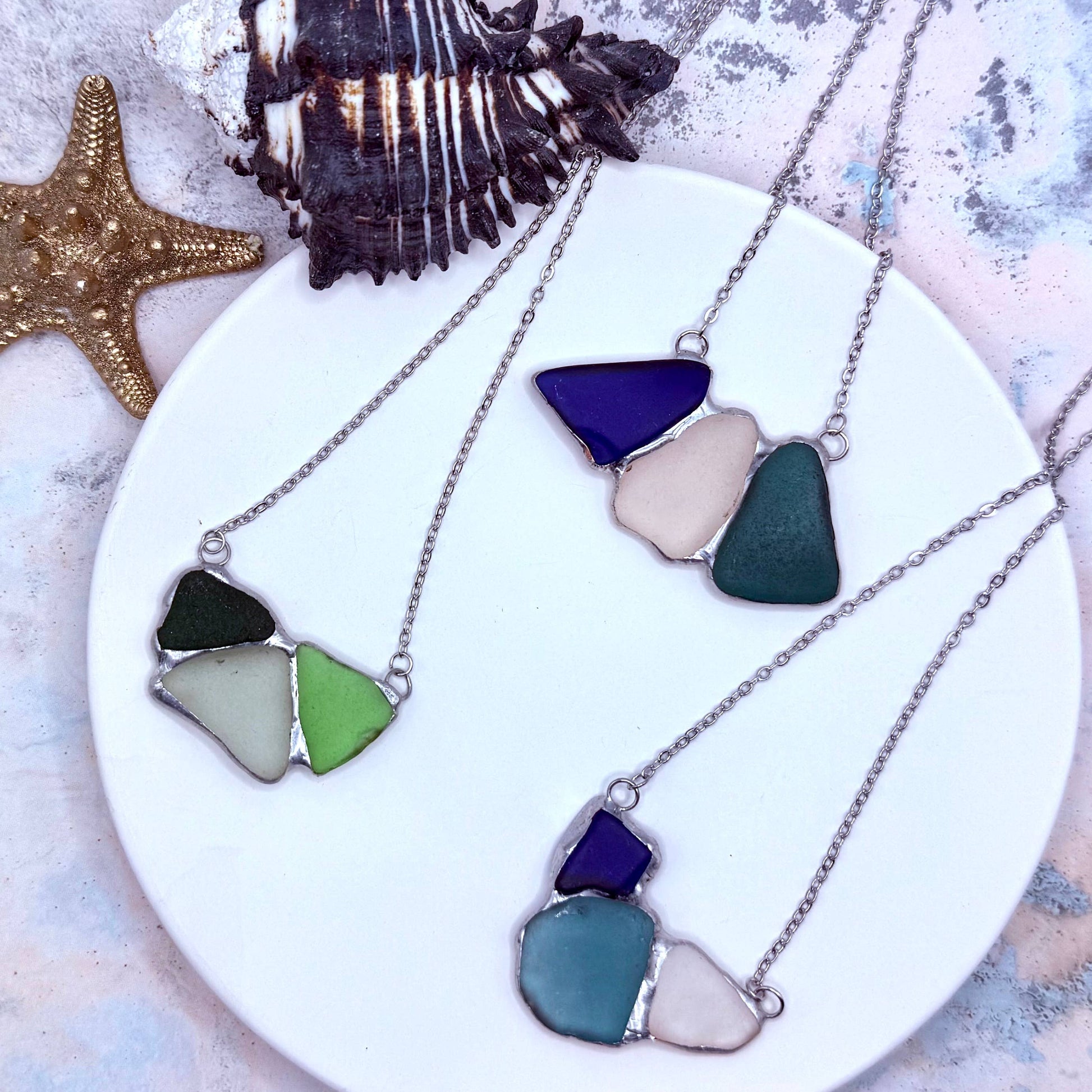 Cyn Elizabeth Studios - Shoreline Souvenir Sea Glass Necklace: Carded on white cardstock - PMA Store at the Portland Museum of Art, Maine