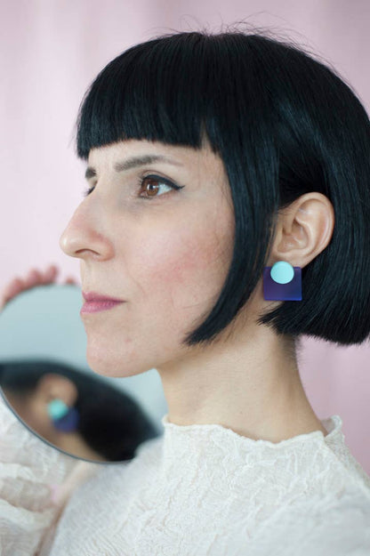 Pamela Coromoto - Glare Mini Earrings - Spring/Summer : Oxford Blue/ Pink