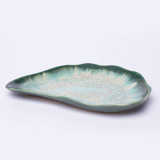 Alison Evans Ceramics - Medium Oyster Plate: Mint & Tortoise - PMA Store at the Portland Museum of Art, Maine