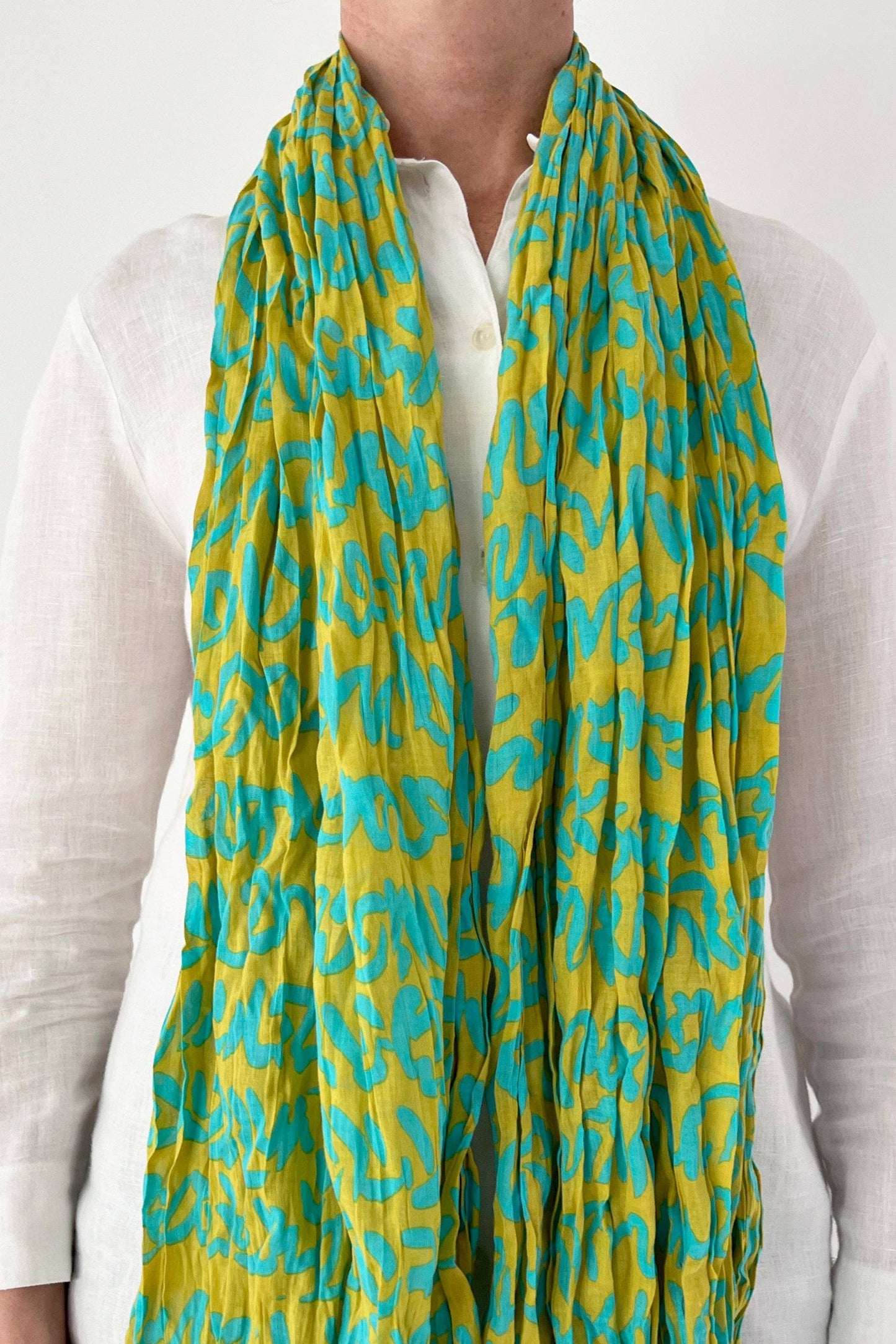 See Design - Cotton Scarf: Story Aqua/Citron