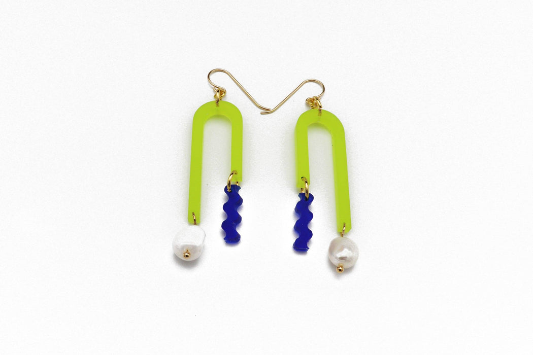 Arch Earrings - Frost Chartreuse: Cobalt