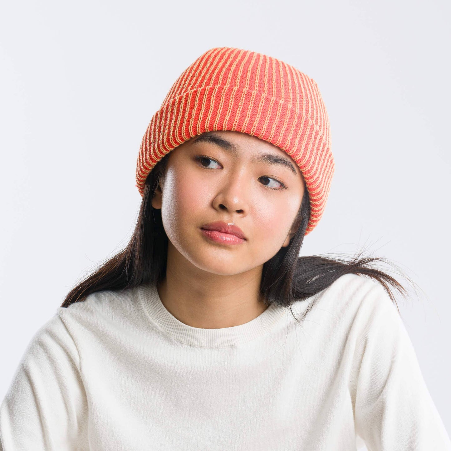 Simple Rib Knit Beanie: Red Grey - PMA Store at the Portland Museum of Art, Maine