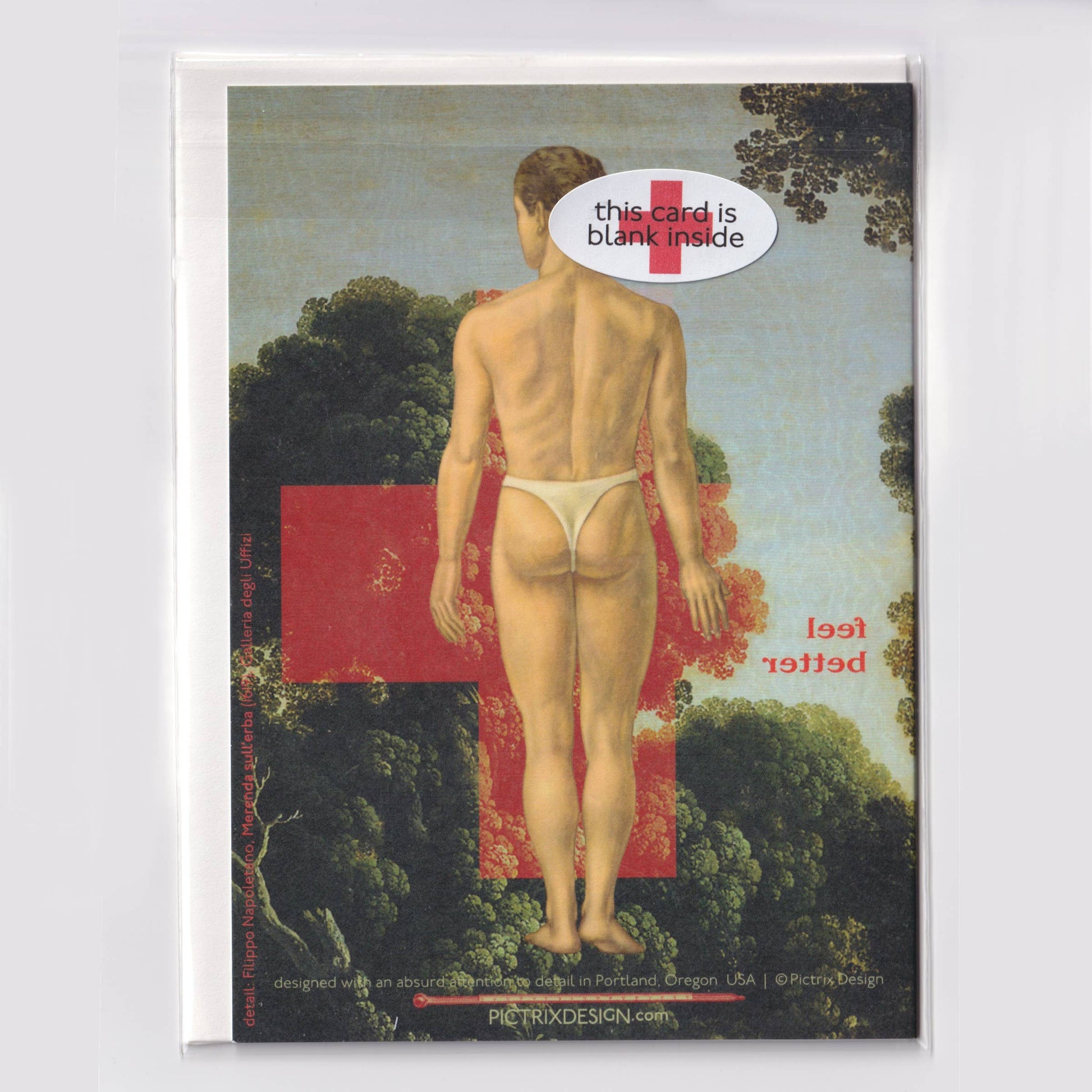 Pictrix Design - "Feel better (man)" A6 get well card 👉with STICKERS👈: Recycled white envelopes - PMA Store at the Portland Museum of Art, Maine
