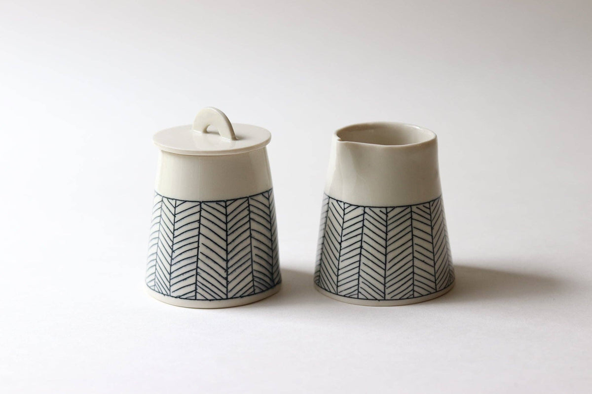 Elizabeth Benotti Ceramics - Herringbone Creamer + Sugar Set: Black - PMA Store at the Portland Museum of Art, Maine