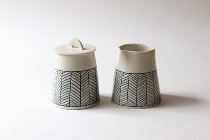 Elizabeth Benotti Ceramics - Herringbone Creamer + Sugar Set: Black - PMA Store at the Portland Museum of Art, Maine