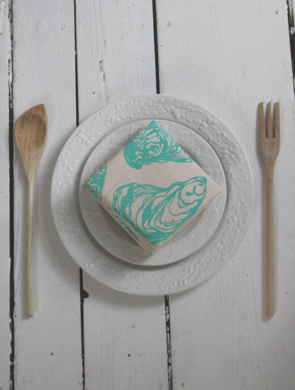 Hearth and Harrow - Set of 4 Organic Cotton Oyster Napkins - Oysters - Nautical: Grey - PMA Store at the Portland Museum of Art, Maine