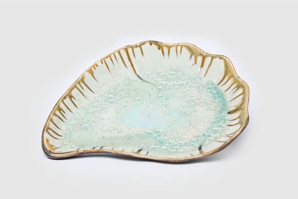 Alison Evans Ceramics - Large Oyster Plate: Mint& Charcoal