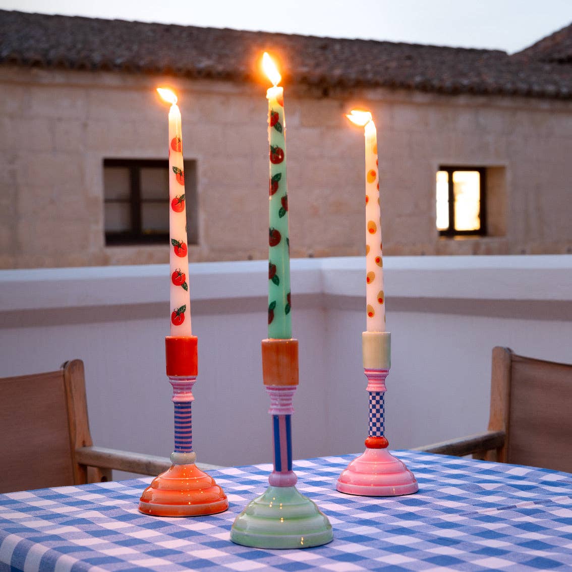 Talking Tables USA - Home, Birthday, Games & Seasonal Decor - Enamel Candle Holder Set - 18cm | Summer Home Decor Gifts |