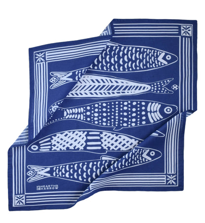 Hearth and Harrow - Sardine Bandana - 100% Cotton - Nautical Print - Hanky Ascot - PMA Store at the Portland Museum of Art, Maine