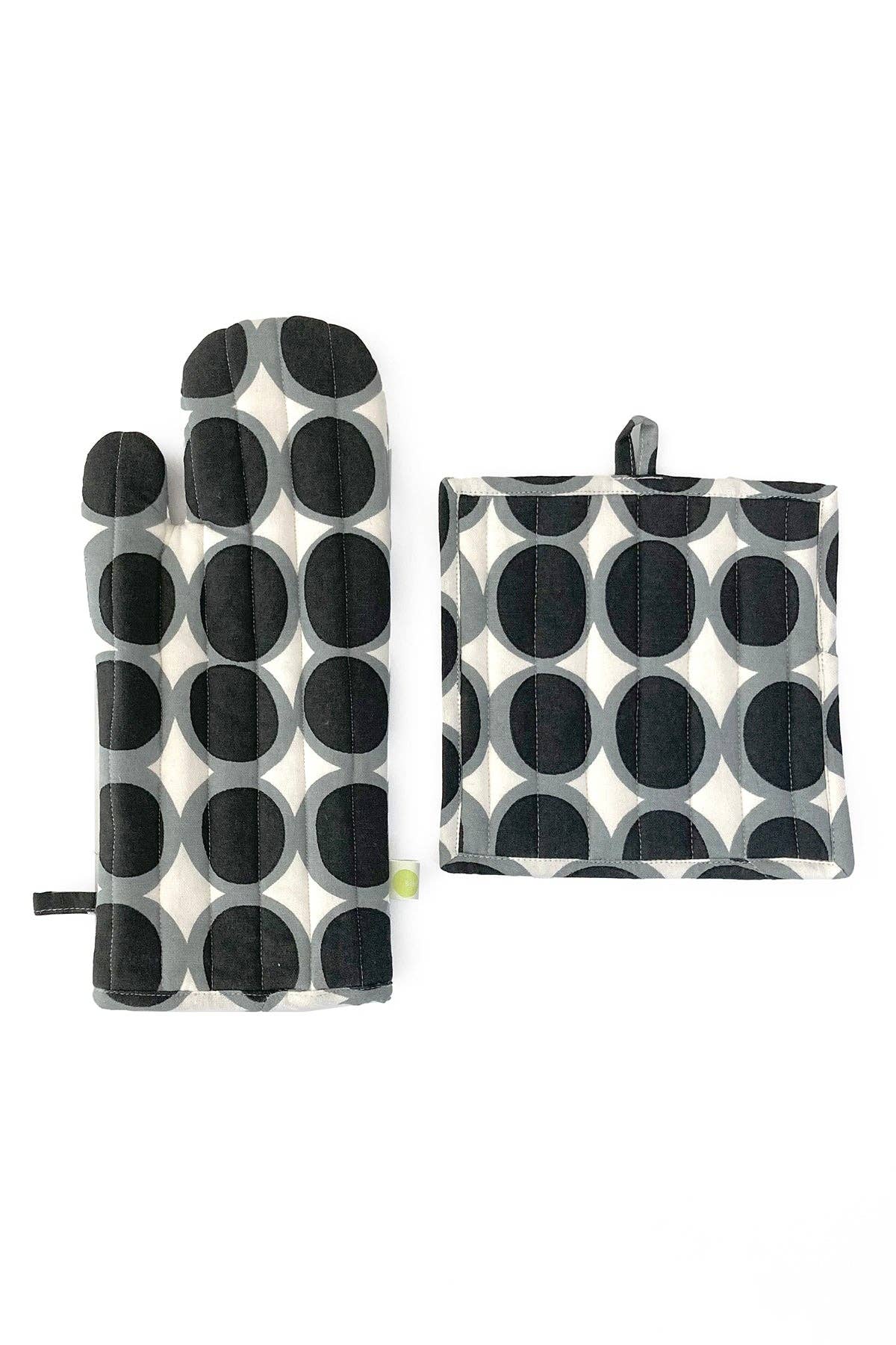 See Design - Oven Mitt & Potholder Set: Globe Aqua/Green