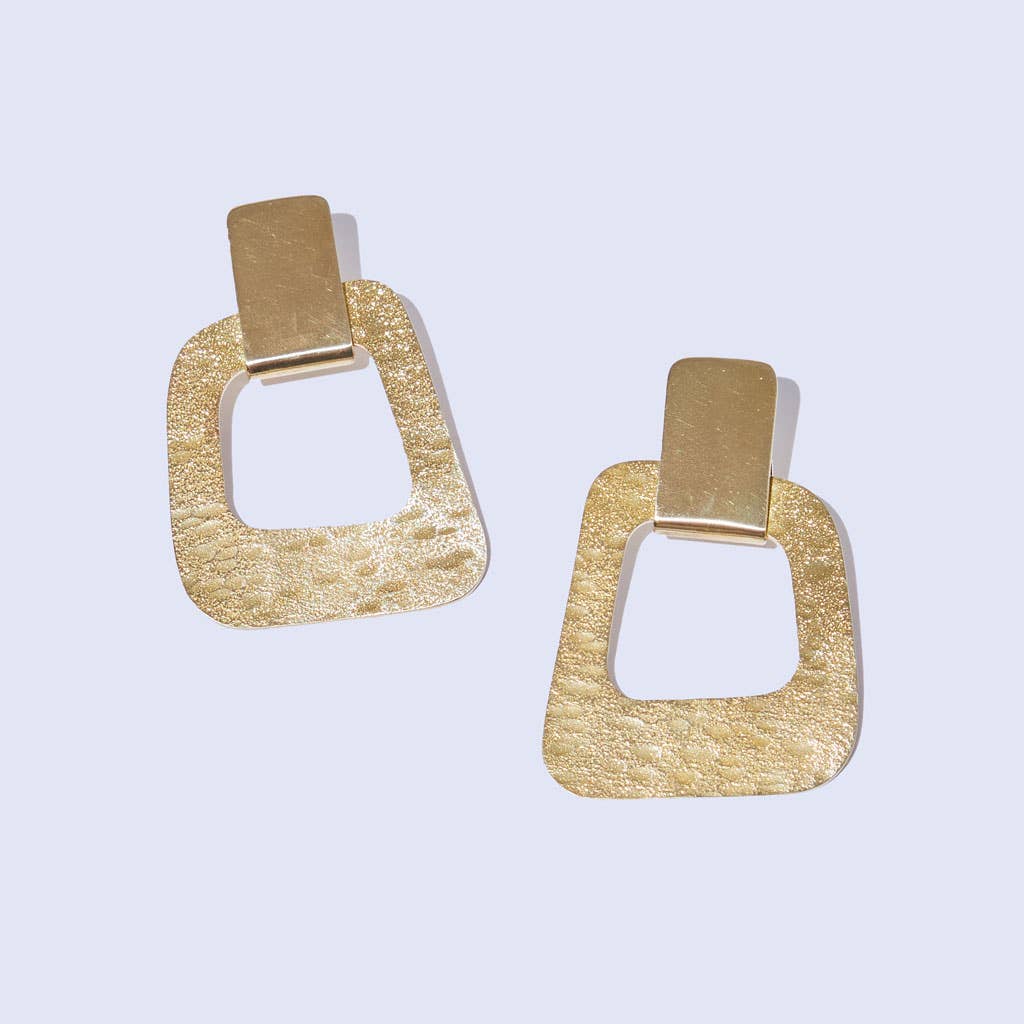 MULXIPLY - Mod Square Door Knocker Earrings - Brass - PMA Store at the Portland Museum of Art, Maine