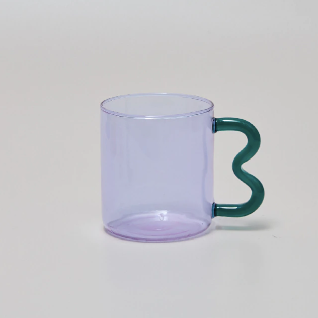 IVORE.GROUP (We cover All Import duty) - Colorful Ear Glass Mug: Pink with Green Handle - PMA Store at the Portland Museum of Art, Maine