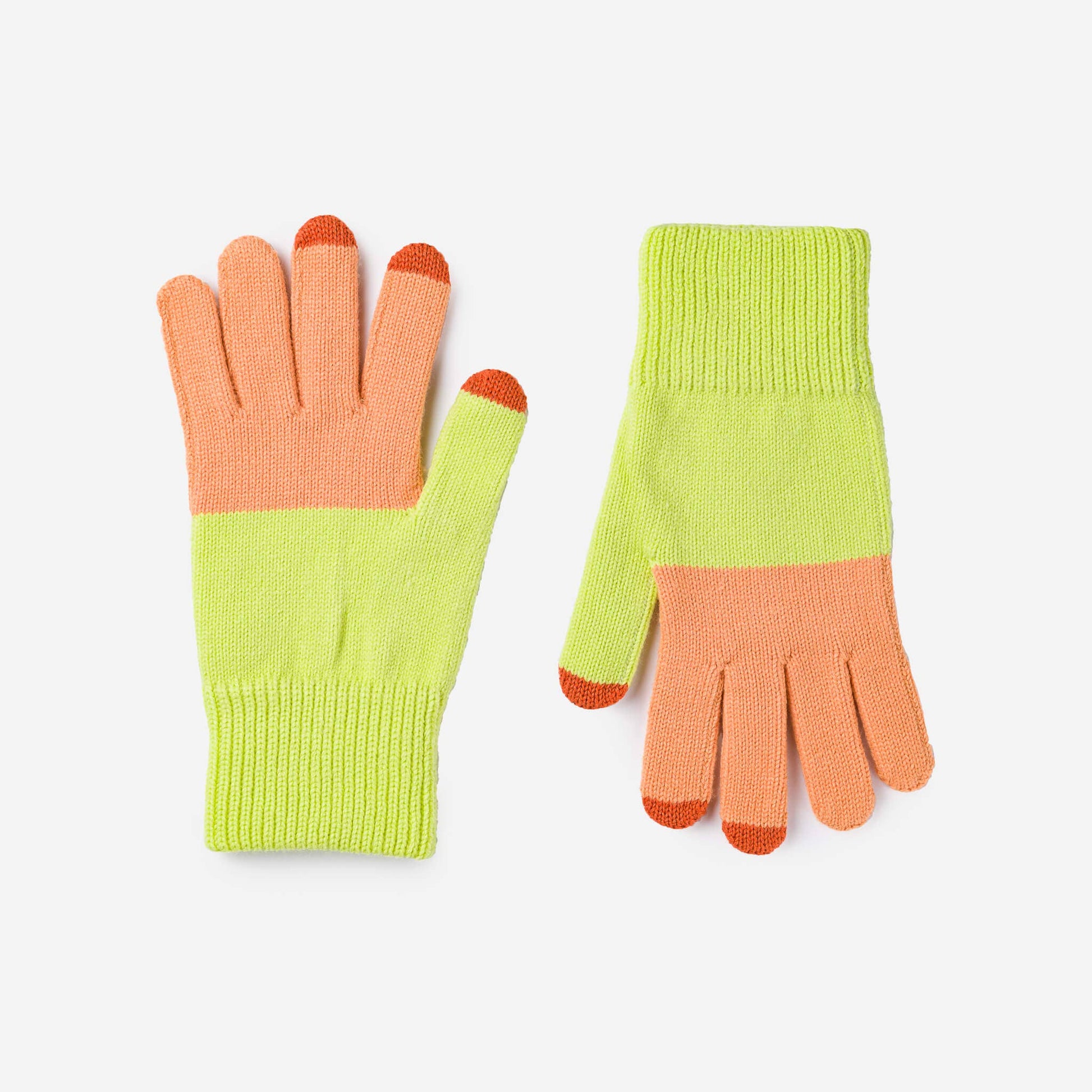 Colorblock Knit Touchscreen Gloves: Peach Lime - PMA Store at the Portland Museum of Art, Maine
