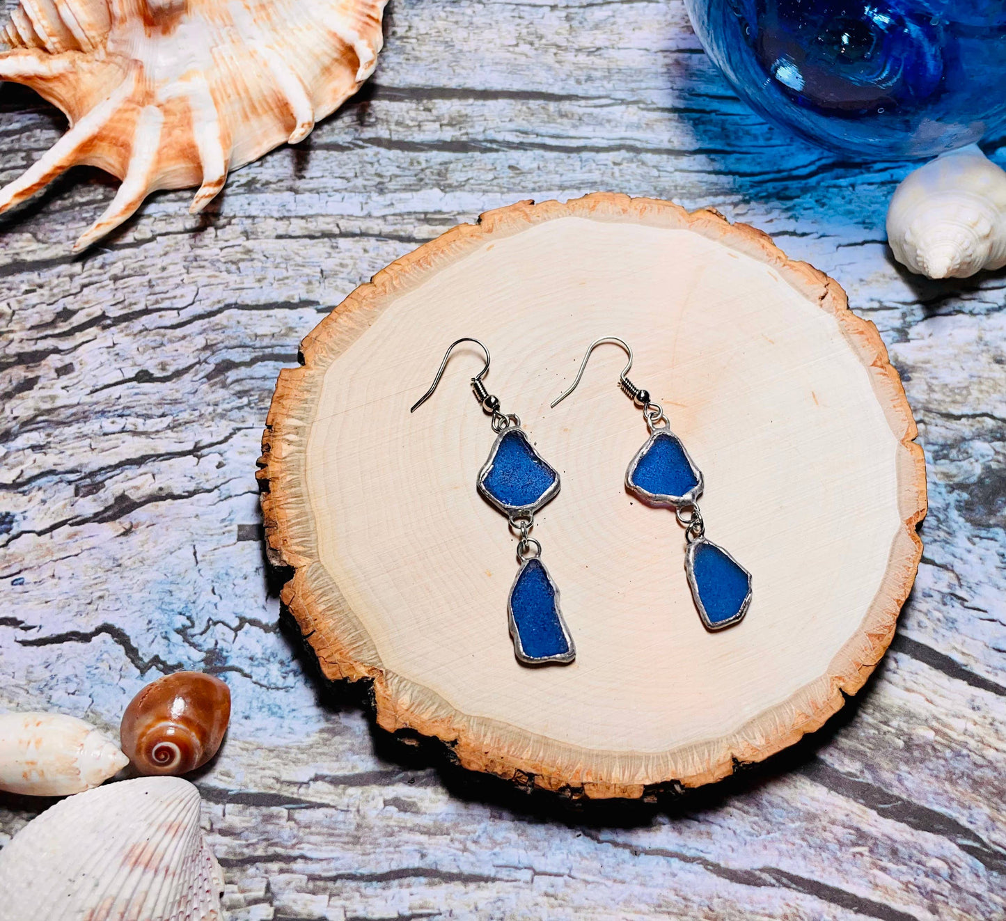 Cyn Elizabeth Studios - Drift Duo Sea Glass Earrings: Carded on white cardstock - PMA Store at the Portland Museum of Art, Maine