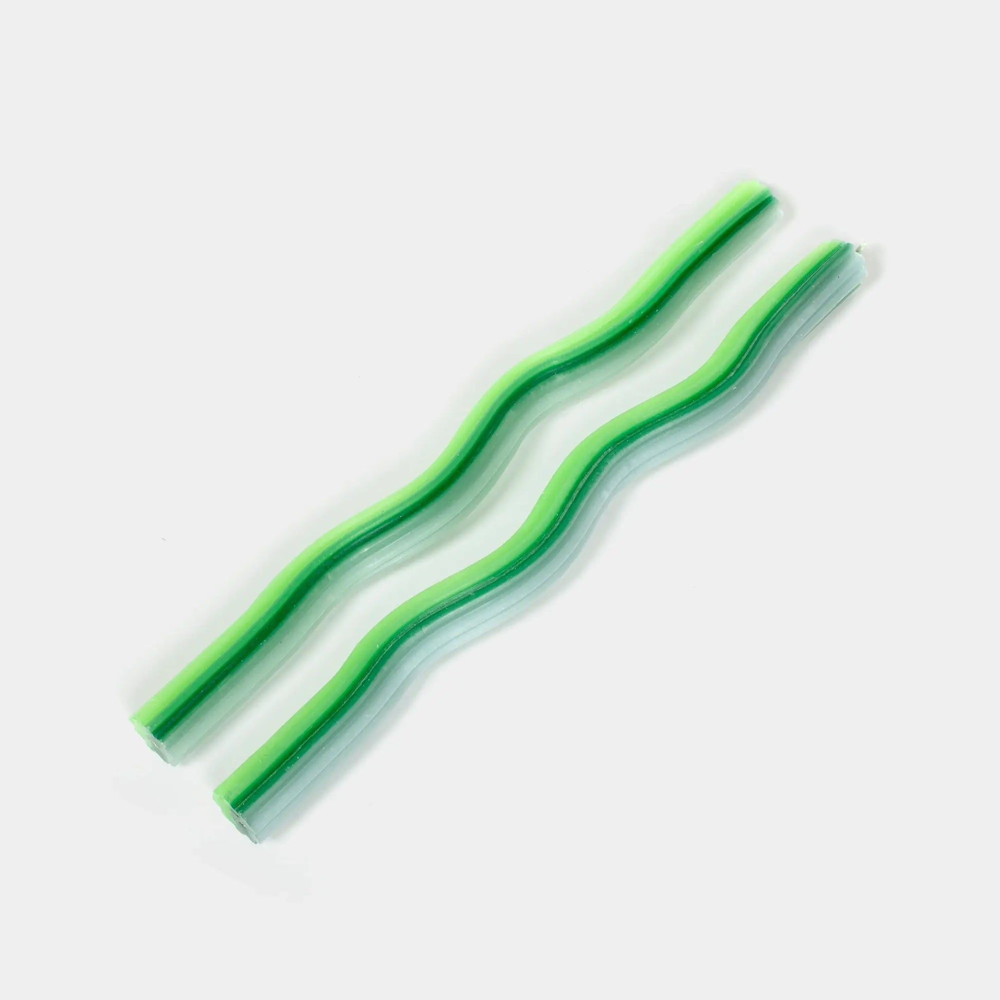 Wiggle Candles - Triple Green (2 Pack) - 11" Vibrant Tapers - PMA Store at the Portland Museum of Art, Maine