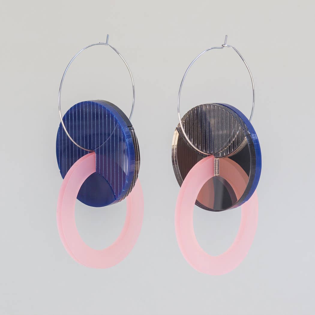 Primario Earrings - Reversible: Gold Mirror and Beige, translucent Olive - PMA Store at the Portland Museum of Art, Maine