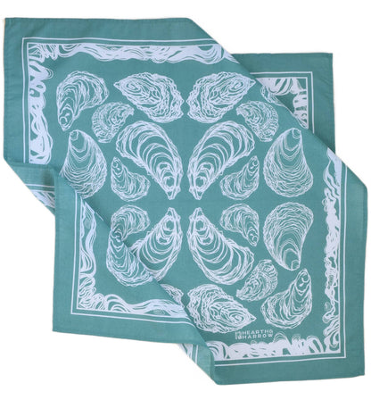 Hearth and Harrow - Oyster Bandana - 100% Cotton - Hand Printed - Green Teal - PMA Store at the Portland Museum of Art, Maine