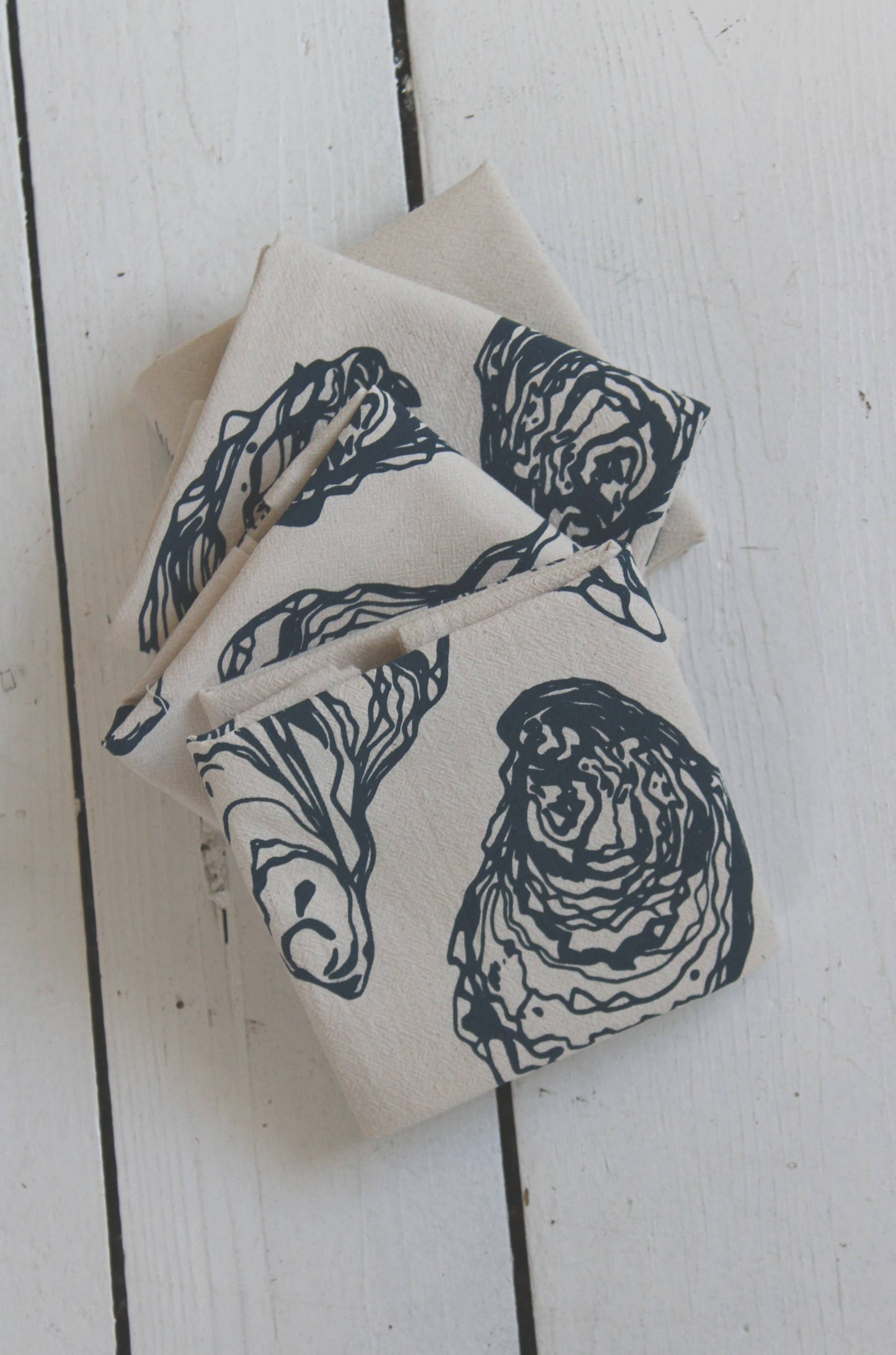 Hearth and Harrow - Set of 4 Organic Cotton Oyster Napkins - Oysters - Nautical: Grey - PMA Store at the Portland Museum of Art, Maine