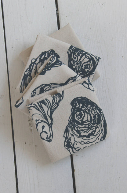 Hearth and Harrow - Set of 4 Organic Cotton Oyster Napkins - Oysters - Nautical: Grey - PMA Store at the Portland Museum of Art, Maine